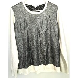 Black Rivet‎ Sweater Womens Large Ivory Metallic Lace Front Pullover 98BC703 NWT